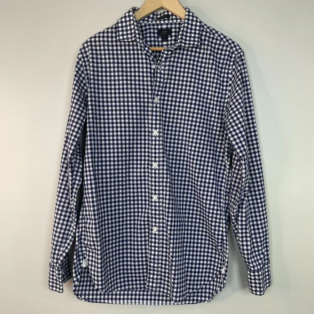 J. Crew Ludlow Shirt Medium Blue White Gingham Plaid 120's 2-Ply Cotton‎ Men's